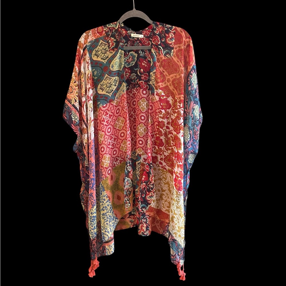 Moss Rose mixed pattern multicolor kimono/coverup Sz OS